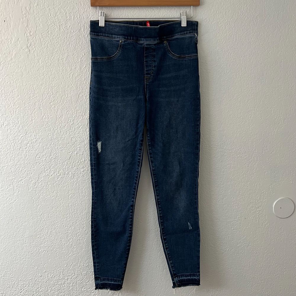 Spanx Women's Med Distressed Skinny Dark Med Wash Jeans‎